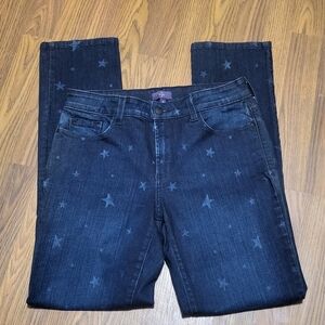 NYDJ Lift Tuck Technology Skinny Jeans Women’s 8 Star Print Made In USA Blue B54